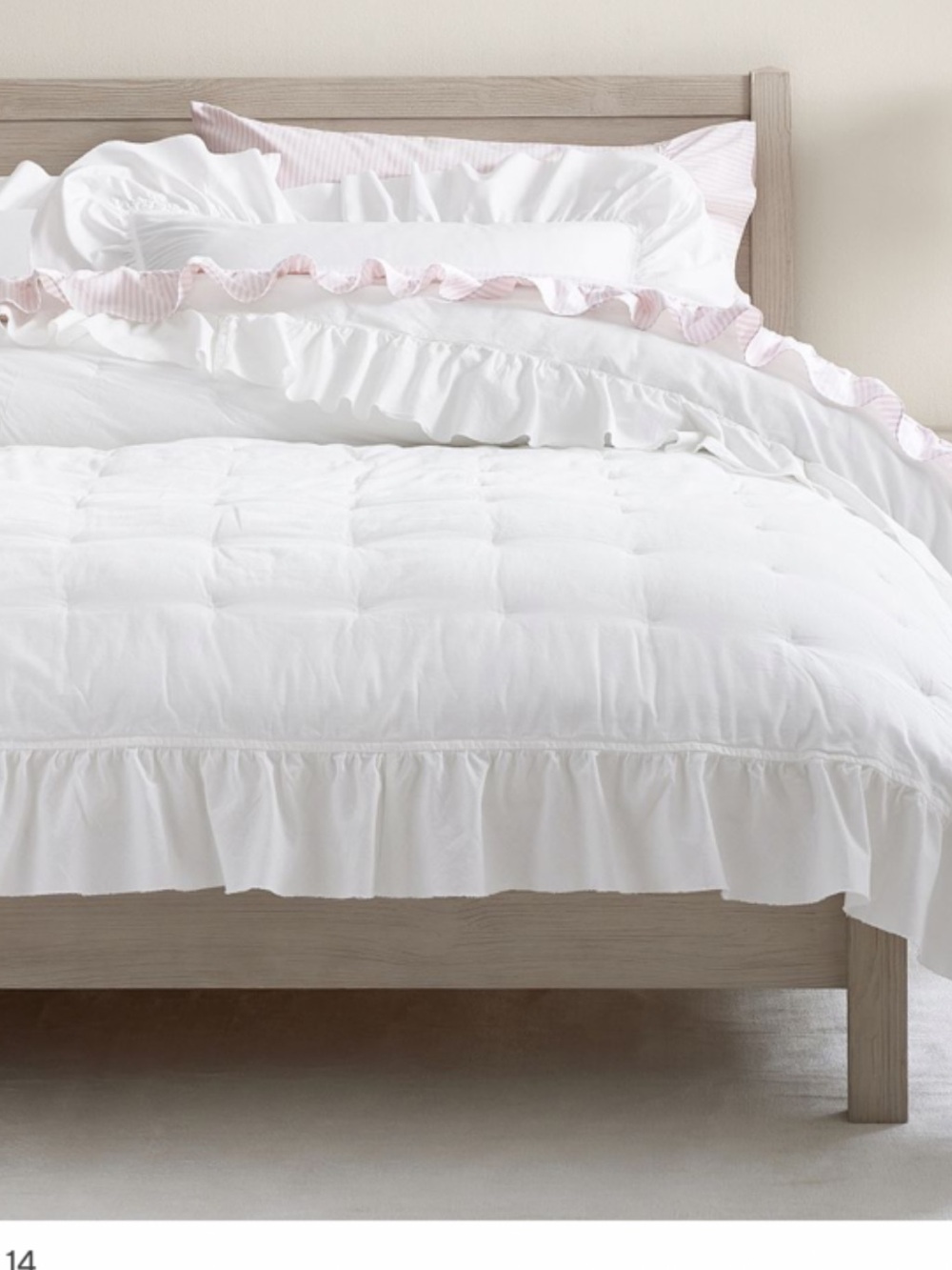 Pottery Barn Teen Washed Cotton Ruffle White Full Queen Quilt 2 Shams